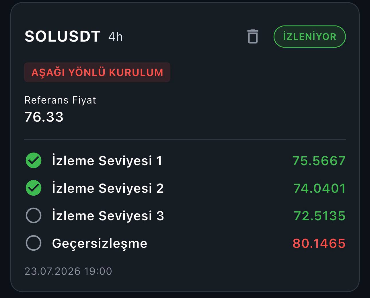 Kurulum kayıtları listesi ve durumlar